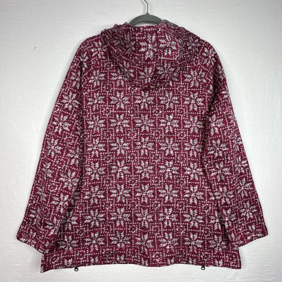 Talbots Hoodie Sweatshirt Womens XL‎ Pink White Fair Isle Fleece Pullover Cozy - Picture 8 of 11
